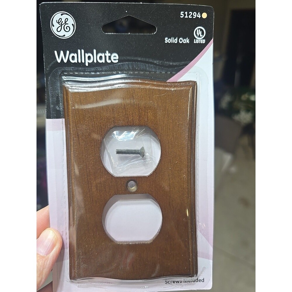 Vtg Lot of 5 GE Decorator Wall Outlet Plates Solid Oak Dark Wood Grain